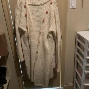 Cream/off white with rose embellishments )open sweater)
